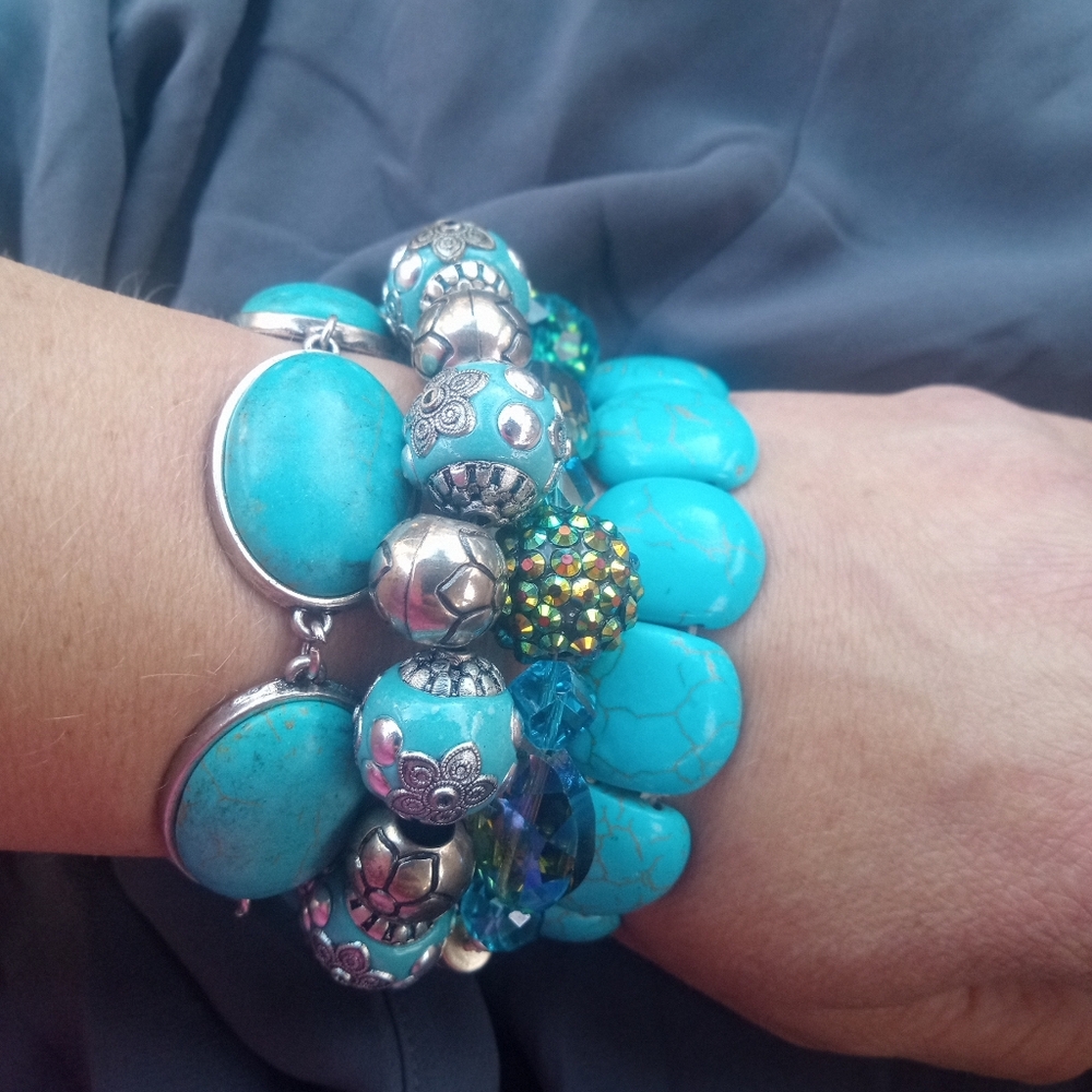 Elegant Turquoise and Silver Bracelet Set